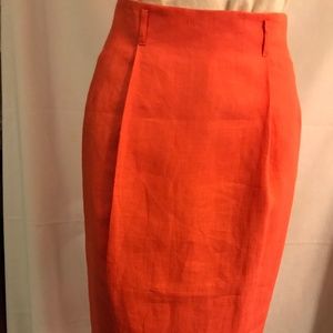 Vintage Doncaster linen tangerine straight skirt, size 4 P